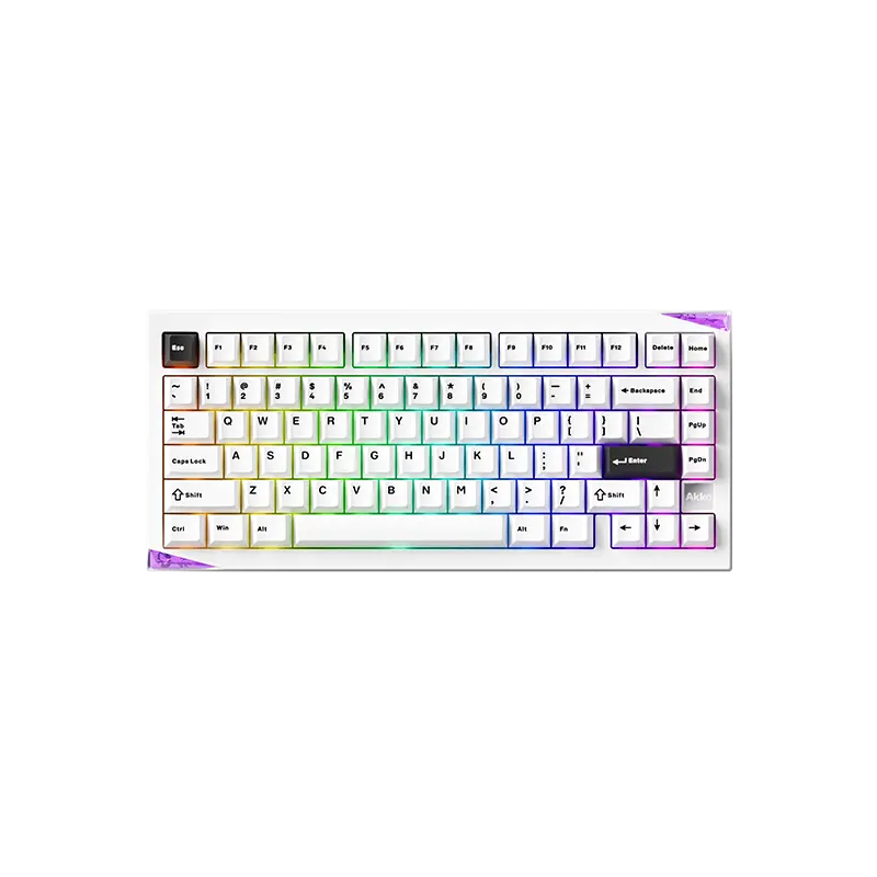 Akko Gem 01 QMK/VIA Aluminum Mechanical Keyboard Tri-Mode RGB Hot-swappable Wireless Gaming Keyboard, Black on White, Pre-lubed Mirror Switch
