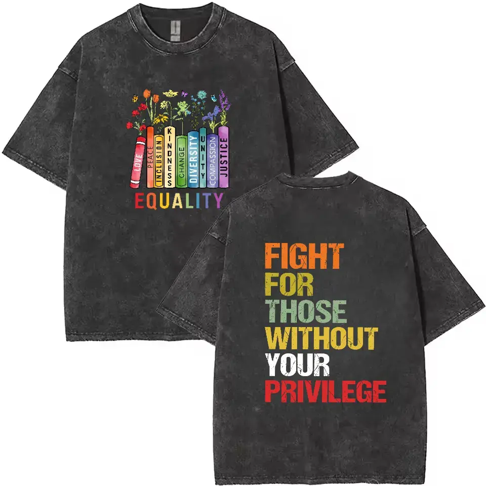 Men's Cotton Equality Graphic T-Shirt - Fight for Underprivileged Rights, Book & Flowers Design, Casual Top, Short-Sleeve Fabric Sweatshirt Hoodie