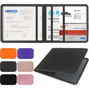 Registration and  Holder, Leather Registration and  Card Holder,  Glove Box Organizer - For Documents, Cards, License (Black)