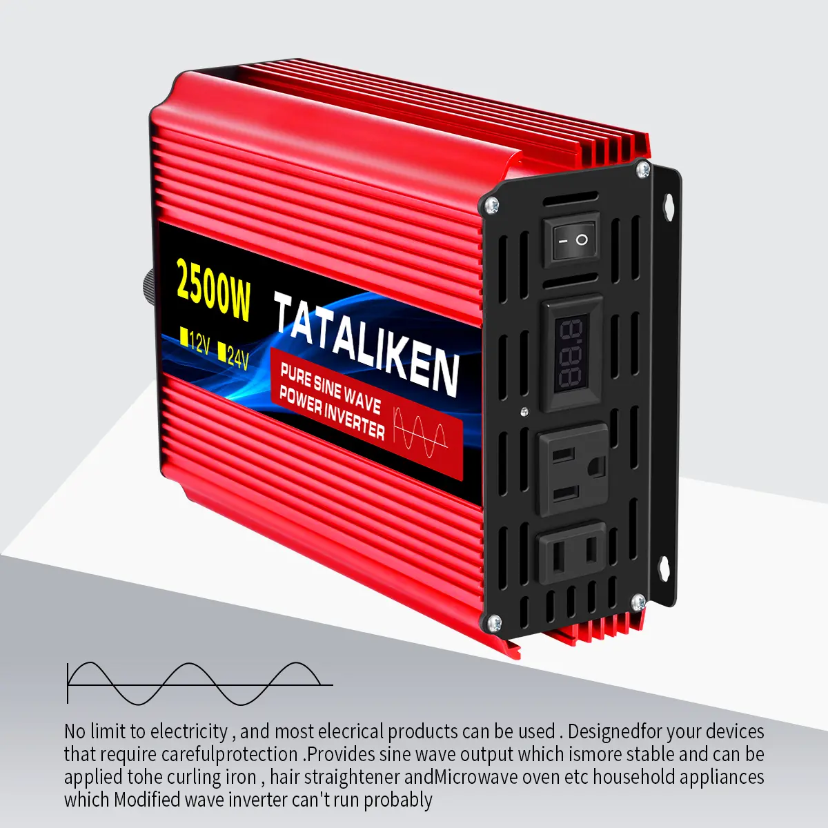 TATALIKEN Pure Sine Wave Inverter System - 2500W/3500W/4000W/5000W/6000W Portable 12V DC to 110V AC Power Supply, Overload Safe DC to AC Inverter, Ideal for Camping, Charging Mobile Phones