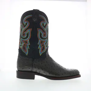 Dingo Ranger Ostrich Print Leather DI-131 Mens Black Cowboy Western Boots