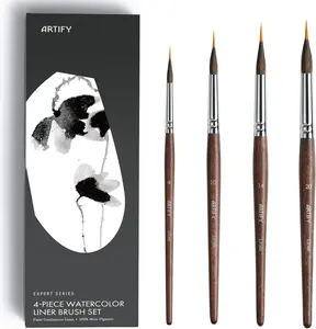 ARTIFY 4-Piece Professional Watercolor Liner Brush Set - Sable & Nylon Hybrid Extended Needle Point Detail Water Color Brushes for Fine Lines, Botanicals and Florals Painting