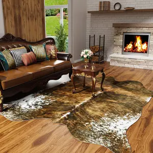 Home Decor Premium Faux Cowhide Rug , Sturdy and Large Size Cow Print Rugs,  Suitable for Bedroom Living Room Western Decor, Faux Fur Animal Cow Hide Carpet, Saddle Brown