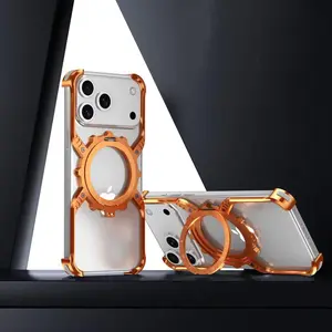 Damatek Mechanical Gear Luminous Metal Cellphone Case for iPhone 17, Frameless Aluminum Alloy Shockproof Bumper Shell, Hidden Magnetic Ring Stand Handheld Accessory, Personalized Multi-Color Protective Cover for Mobile Devices & Accessories
