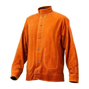 VEVOR Leather Welding Jacket, Heavy Duty Cowhide Flame Resistant Welding Coat, Waterproof Heat-Resistant Safety Jacket with 4 Pockets Adjustable Cuffs for Welders Steelworks - XXL Size