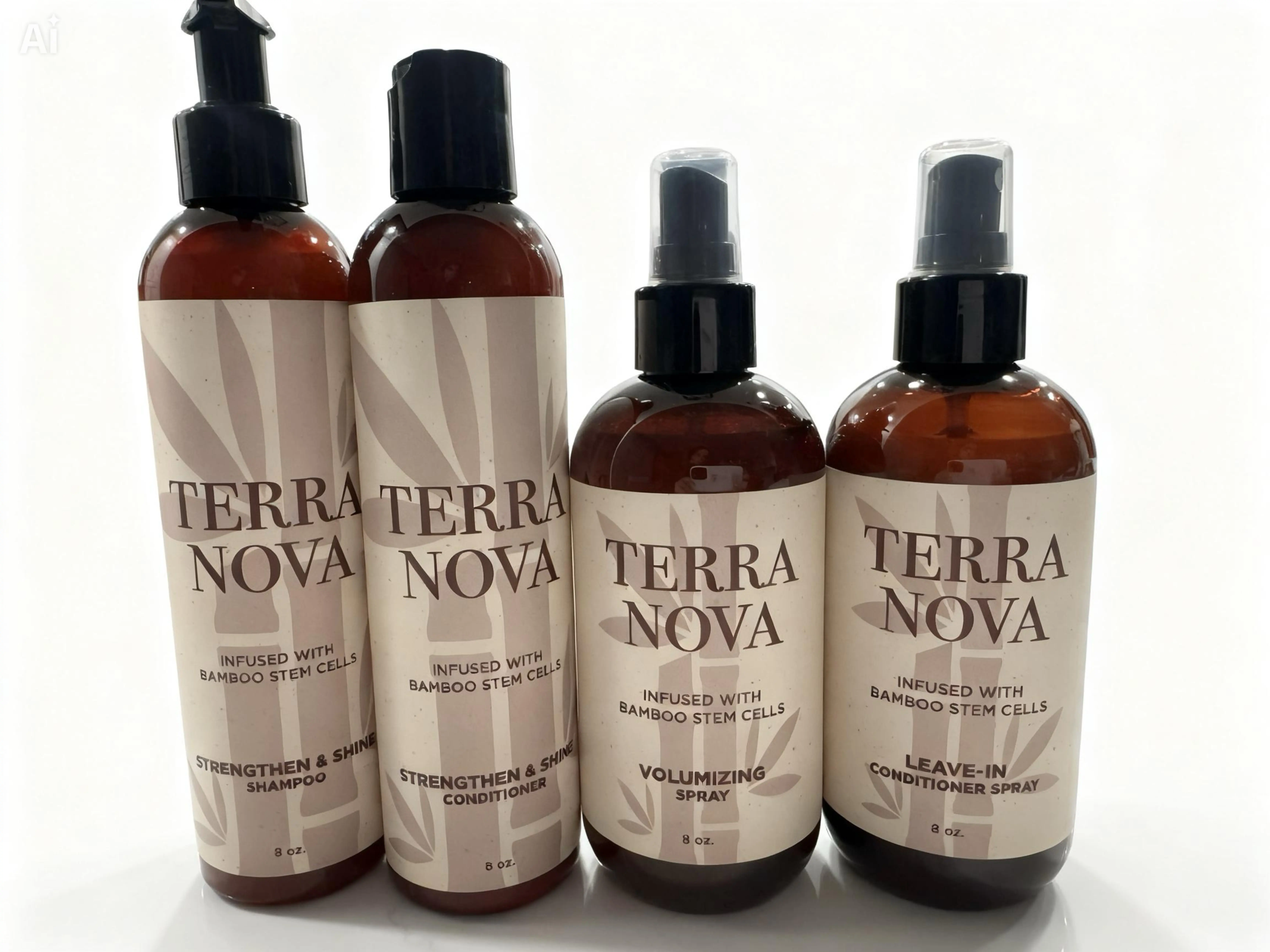 Haircare Cleanser & Styling Spray Kit - Bamboo Stem Cells Infused Strength & Shine Shampoo, Conditioner, Volume Spray, and Leave-In Conditioner, Stronger Shine