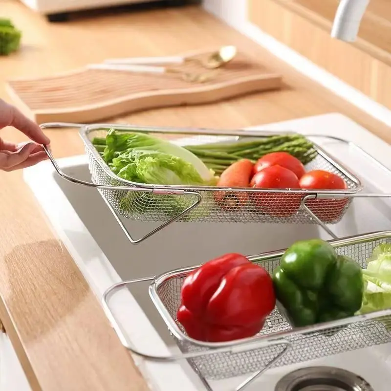 Adjustable Expandable Stainless Steel Over-Sink Dish Drying Rack, Kitchen Drainer Organizer Storage Holder, Dish Draining