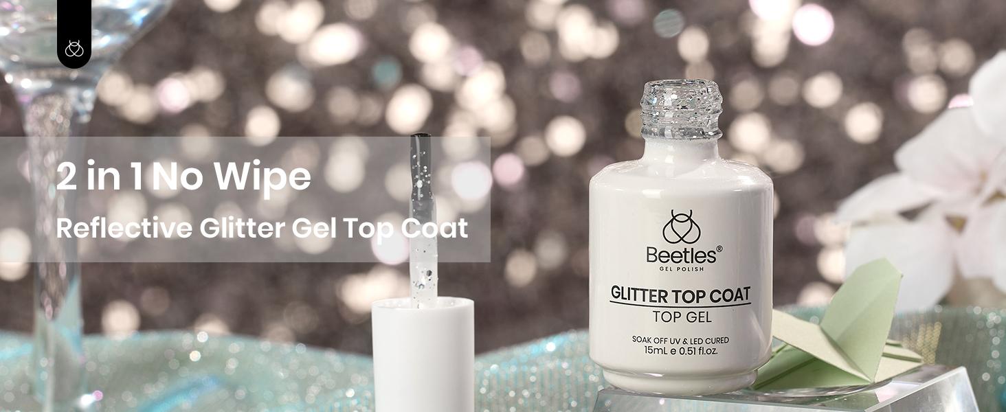 Beetles Gel Polish Glitter Gel Top Coat Glossy Shiny Gel Nail Polish No Wipe Gel Top Coat Soak Off UV Led Long Lasting Highly Shine Manicure Nail Art