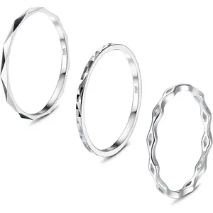 MILACOLATO 3count Rings for Women Men Plain Band Knuckle Stacking Thumb Rings Wave Stackable Ring Set Comfort Fit Size 5 to 10, Wedding Ring Stack, Unisex