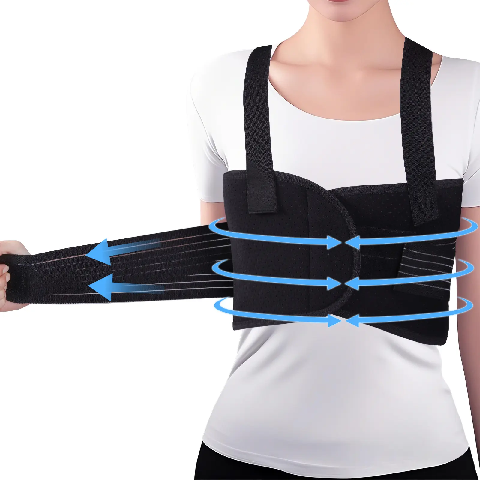 Adjustable rib support brace with breathable elastic chest compression strap, X-shaped shoulder straps, suitable for both men and women, provides stable support, rib protector for everyday home rest