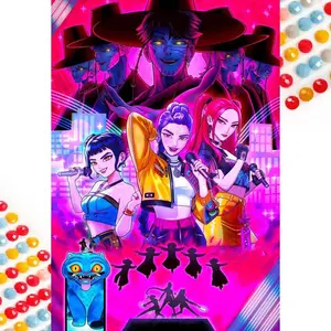 5D DIY Full Rhinestone Round Diamond Painting - Diamond Art Kit, Diamond Painting Kits, Colorful Cats, Cool Singers, Mysterious Silhouettes, Mosaic, Canvas - DIY Decorative Painting, Home Wall Decor, Suitable for Halloween, Christmas, Birthdays