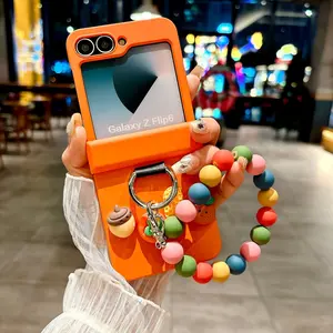Peach Design PC Phone Case, Protective, Shockproof Protector, Compatible with Samsung Galaxy Zflip7/6/5/zflip3/4, Stylish Three-Part Cover with Bracelet Included, Hand Rope, Decorative Smartphone Protector