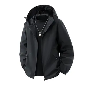 Men's windproof hoodie, warm zip-up jacket, color-blocked design, with zip pockets and adjustable cuffs, suitable for hiking, outdoor activities and casual layering.