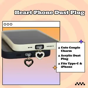 Black & White Heart & Flower Phone Dust Plug – Cute Couple Phone Charm, 2D Acrylic Anti-Dust Plug, Trending Decoration for Type-C & iPhone Devices, Phone Accessory