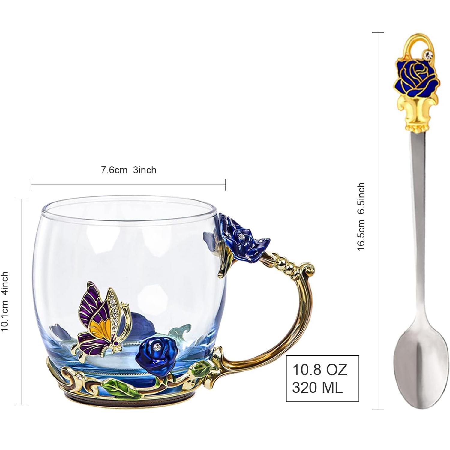 Flower Tea Cup,Butterfly Rose Clear Glass Fancy Coffee Mug with Spoon,Gift Box for Her Mom Wife Grandma Girls Women Christmas Birthday Present Idea for Juice,Hot And Cold Drinks Use Flower Tea Cup,Butterfly Rose Clear Glass Fancy Coffee Mug with Spoon,Gift Box for Her Mom Wife Grandma Girls Women Christmas Birthday Present Idea for Juice,Hot And Cold Drinks Use