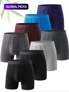 Men's Solid Color Bamboo Fiber Boxer Brief, Breathable Comfy Underwear for Daily Wear, Casual Men's Underwear for All Seasons, Stretchy Underwear, Base Underwear, Underwear Boxers