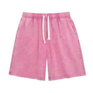 Men's Sweat Shorts Athletic Acid Washed Cotton Gym Short Elastic Waist Drawstring Workout Jogger Pants with Pockets