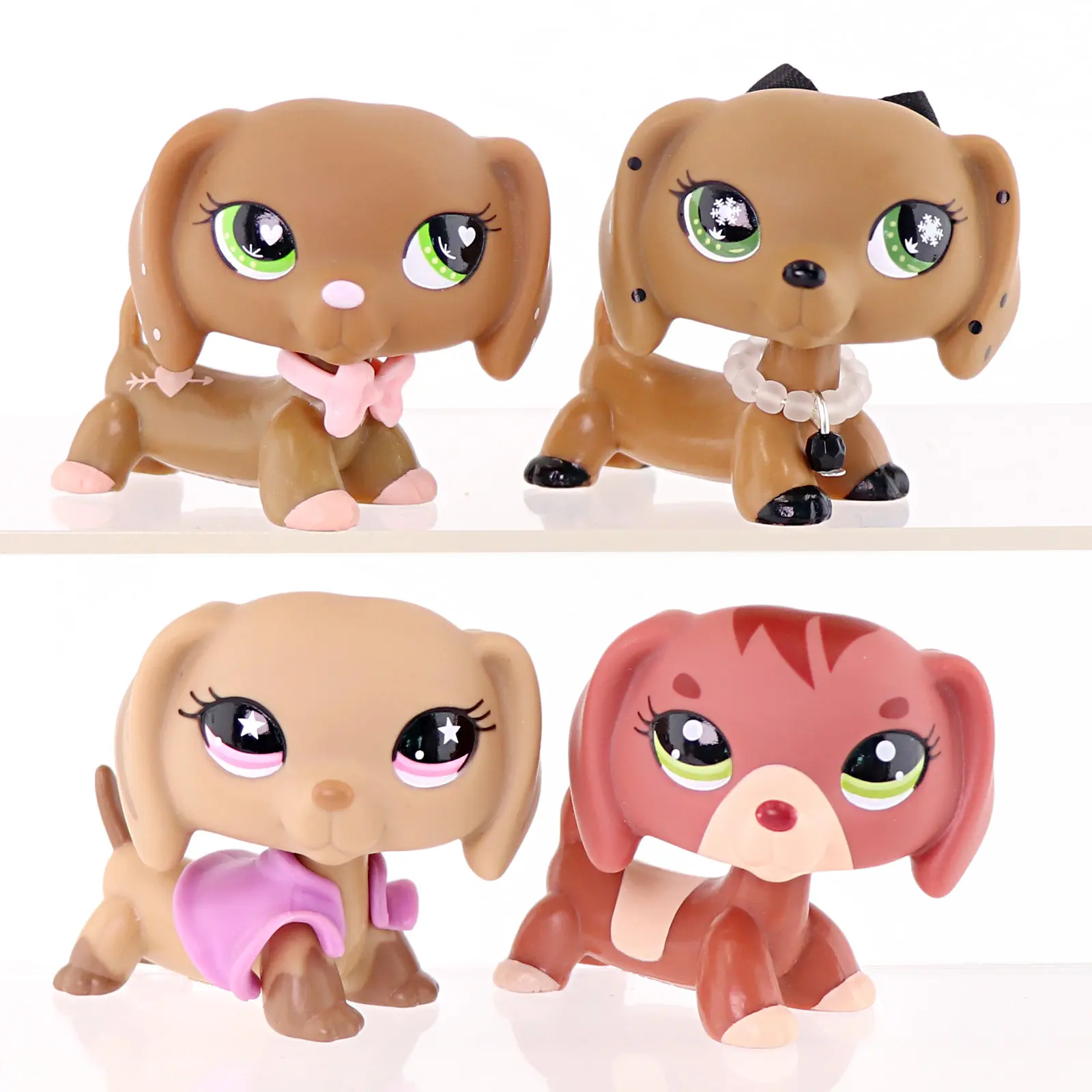 Collectible Mini Dog Figurines, 4 Pack Dachshund Puppy Toy Set with Fashion Accessories, Cute Cartoon Animal Figures for Kids Play & Diorama Decor