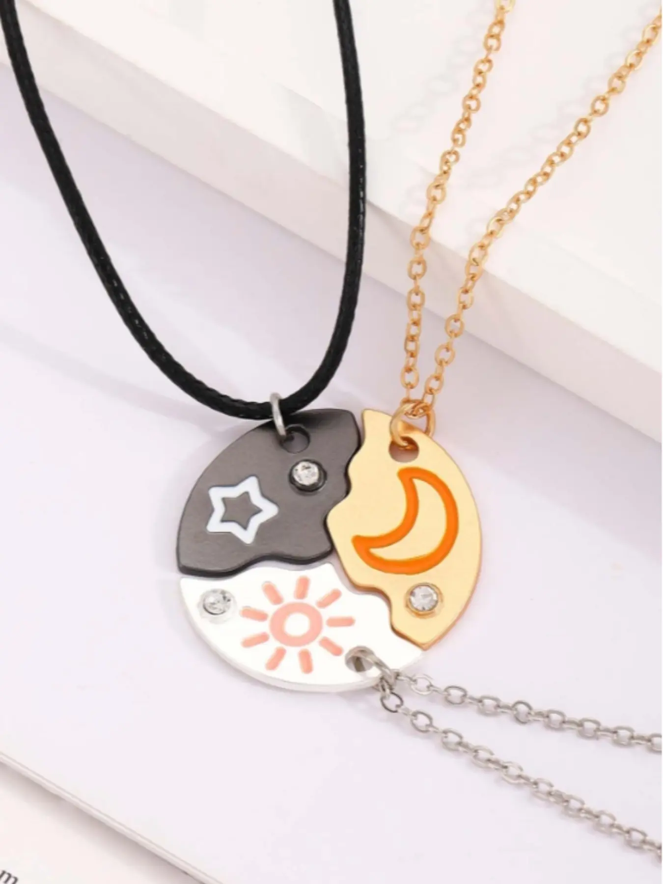 Moon Star Pendant Necklace Set, 3 Piece Friendship Jewelry with Round Connectors, Bff Fashion Necklace for All Occasions, Hekate Pendant