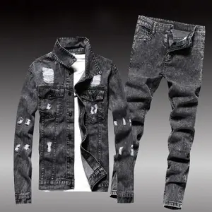 2025 Autumn Winter Men Jean Set Jacket New Tide Cowboy Jeans Suit Jacket Handsome Men's Clothing Cultivate One's Morality
