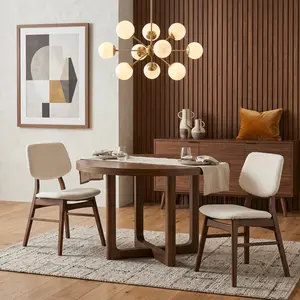Umbria Dining Chair Set with Padded Back & Boucle Cushions By FOA Mid-Century Modern Design Set of Two Chairs for Dining Room or Accent Seating