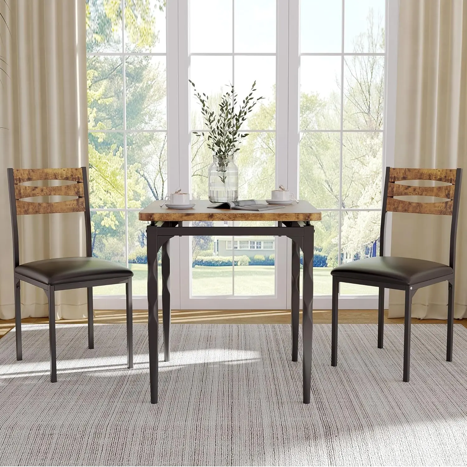 Modern 3-Piece Dining Table Set with Cushioned Chairs - Industrial Compact Table and Chairs Dining Room Furniture, Decorative Spiral Metal Legs, Assembly Required, Ideal for Breakfast Nook, Apartment