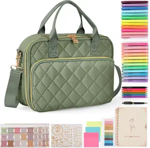 -in-One  Journaling Kit  Quilted  Cover Case for Women, 31 Highlighters, 75 Tabs,  Study Supplies & Christian  for Women and Teens ( Strap, Olive Green)
