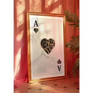 Playing Card Spades, Cheetah Print, Lucky You Printable Wall Art, Trendy 70s Bar Cart, Art Typography Aesthetic