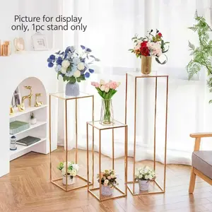 Elegant Gold Electroplated Plant Stand Square Base Acrylic Top Design Chic Geometric Column Vase For Wedding Birthday Event Table Ornament