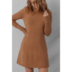 Ribbed Detail Solid Color Mini Sweater Dress: Straw Yellow