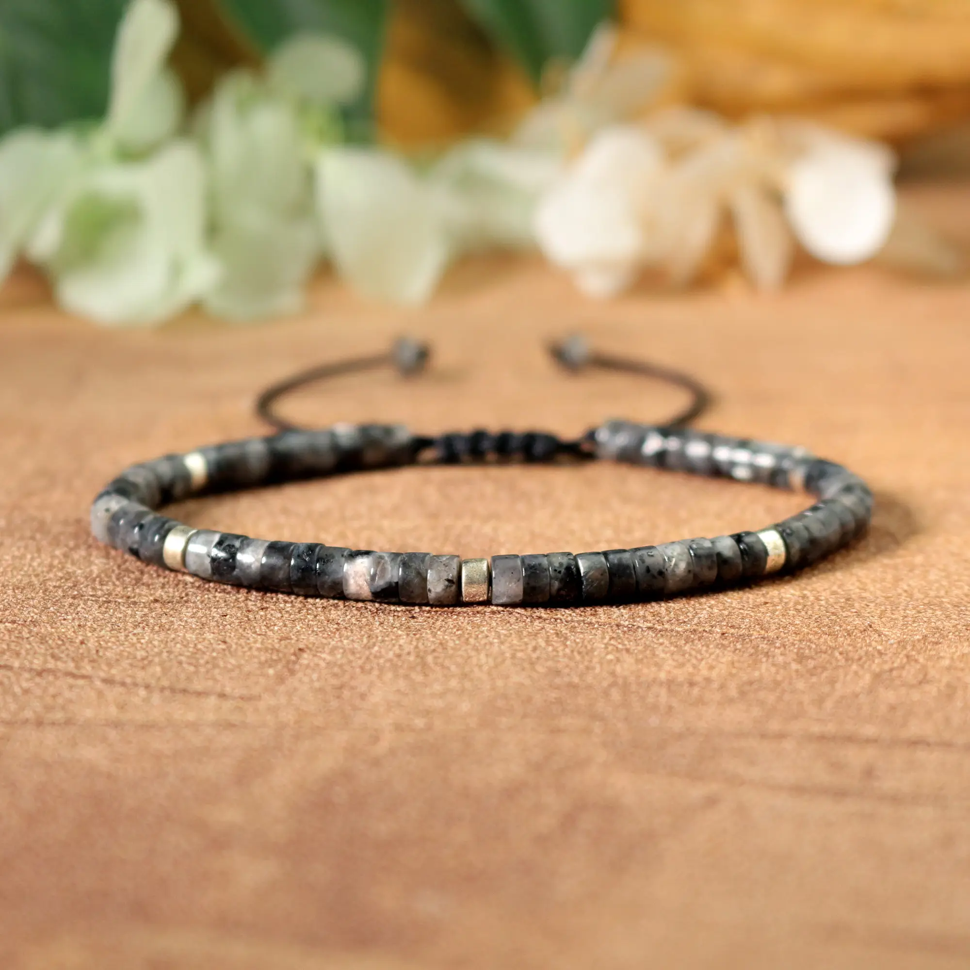 Natural Black Labradorite Healing Crystal Bracelet - Handmade Dainty Design for Adults, 6.5-8in, with Calming Energy, Transformation & Awakening Mystical Abilities for Quality of Life Changes