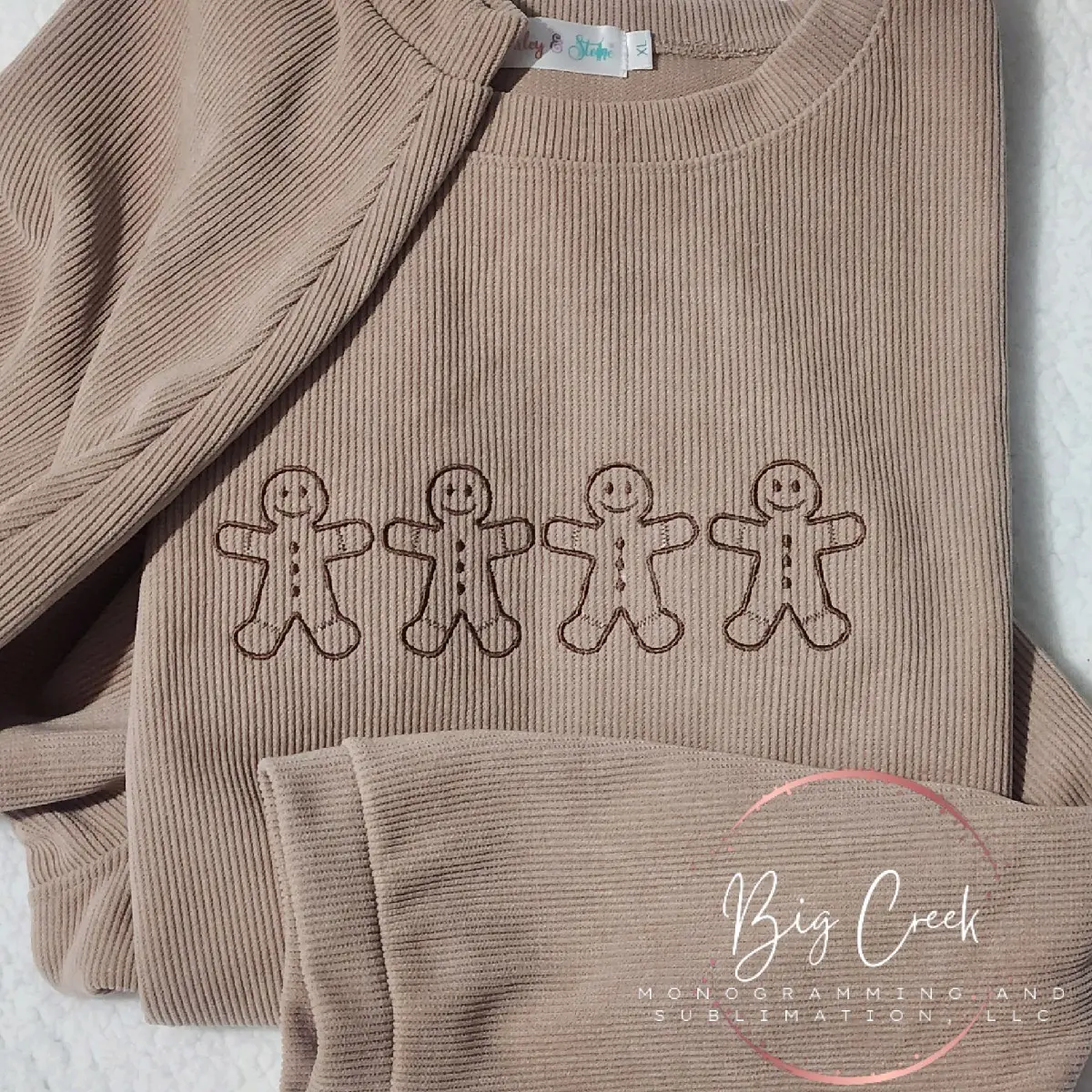 Gingerbread Men Embroidered Corduroy Crewneck, Lightweight Crewneck, Corded Crewneck Christmas sweater, Holiday Gift Womenswear