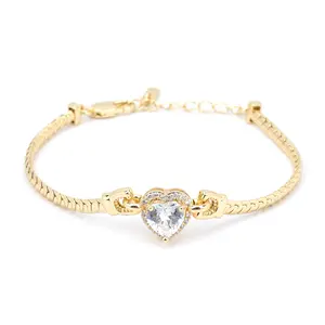 MEIITRUE 14K Gold Plated Snake Chain Bracelet for Women,  Dainty Heart Zirconia Bracelet, Fashion Jewelry for Everyday Wear