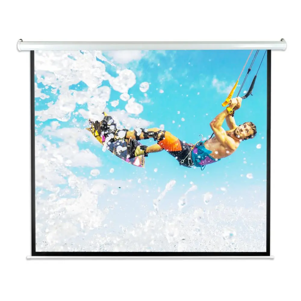 84" Automatic Motorized Projector Screen - Matte White Fabric, Quick Setup, Aluminium Frame, Cable & Wireless Remote, Stain Resistant, Wall/Ceiling Wall Mount Compatibility