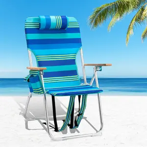 【Father's Day Gift】Outvita 17" Tall Beach Chairs for Adults,Aluminum 4-Position Backpack Beach Chair with Wooden Armrests,Folding Lawn Chair for Outdoor, Camping, Patio Summervibes