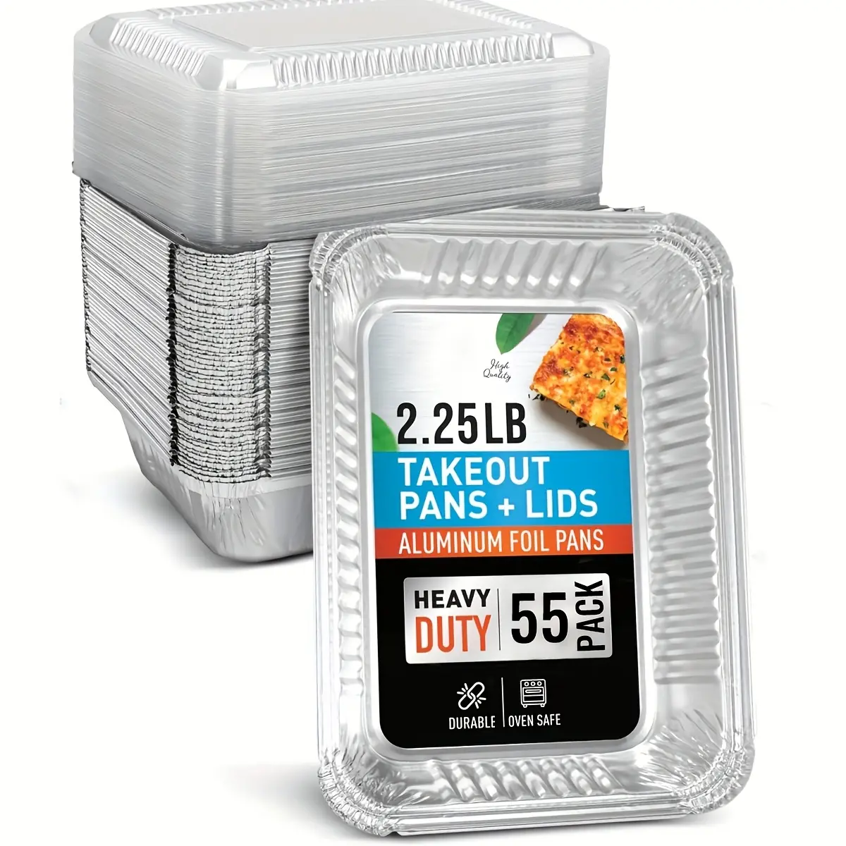 55 Pack 2.25 lb Aluminum Foil Pans with Clear Lids, 8.6 x 6.2 x 2.1 Disposable Aluminum Food Take Out Containers, Freezer Oven Safe Aluminum Baking Pan for Catering, Packaging