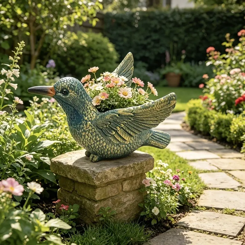 Vintage Hummingbird Planter, Creative Animal Planter, Indoor Outdoor Home Decor, Garden Patio Balcony Decoration, Unique Gift, Decorative Garden Planter