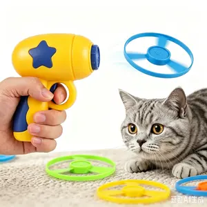 6pcs Interactive Flying Disc Launcher Gun Toy for Pets & Kids - Safe Plastic Spinning Propeller Frisbee Shooter, Indoor Boredom Relief, Outdoor Play Supplies kitten essentials