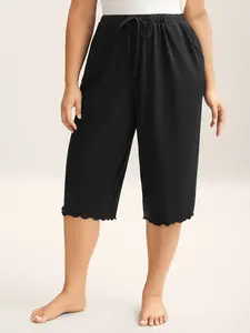BLOOMCHIC Women's Plus Size Minimalist Casual Army Lady Garment, Supersoft Scalloped Hem Straight-Fit Tummy Control Loungewear Bottoms with Adjustable Drawstring, 2026 Summer Sleeveless Pick [M-6X] 2026 Summer Vibes Army Swimweek summerwins