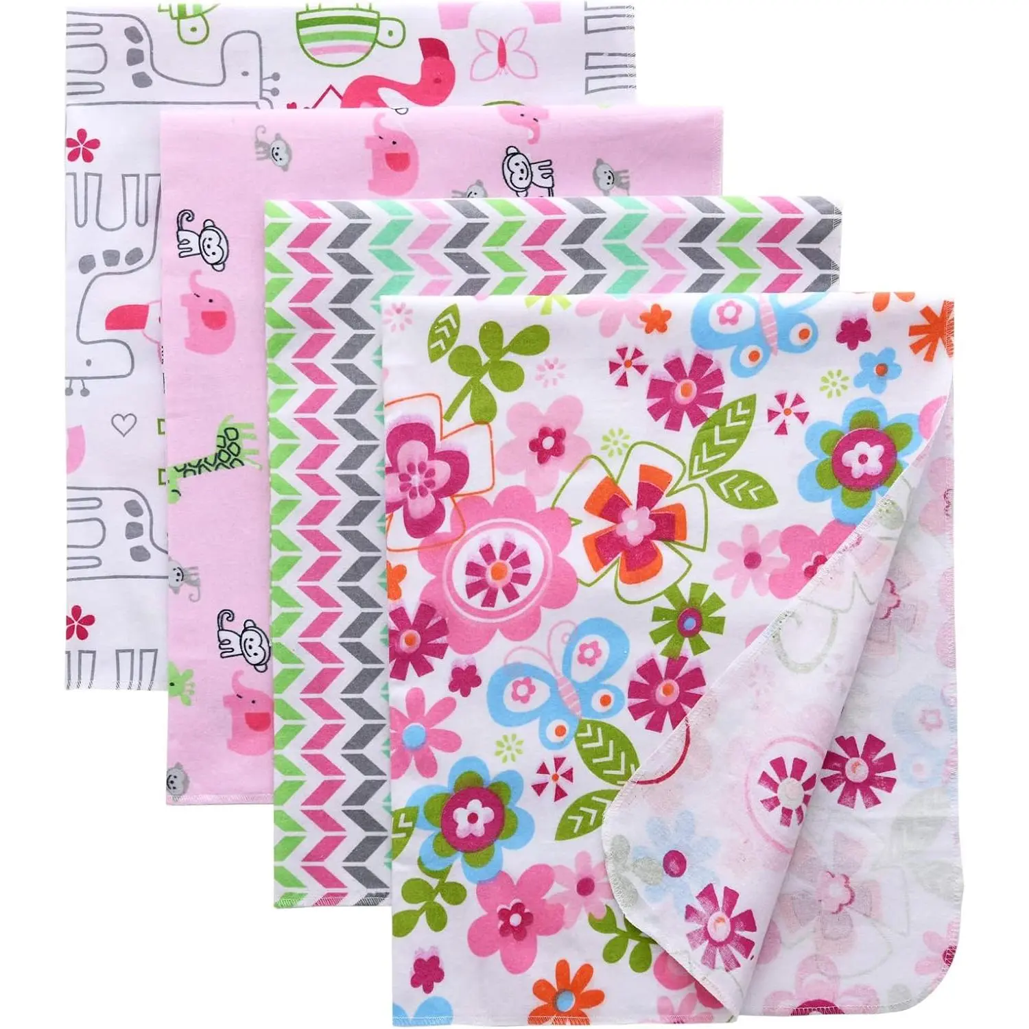Flannel Receiving Blankets,  Swaddle Blankets  Cotton 4 count One Size 30 X 30 Inch for  Boy or  Girl (Style1)