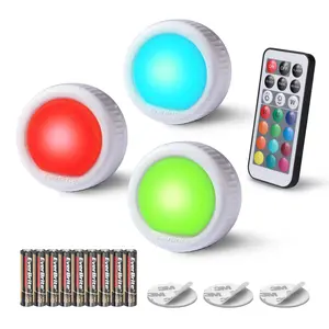 #JumpstartSale EverBrite Tap Light, Push Light, LED Puck Lights with 12 RGB Colors, Wireless Touch Light Under Cabinet, 80 Lumens Night Light for Closet, Bedroom, Wall, Classroom, 18 AAA Batteries Included