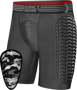 Exxact Sports Mens Baseball Sliding Shorts with Soft Athletic Cup, Breathable Padded Compression Shorts for Baseball Softball (Black)