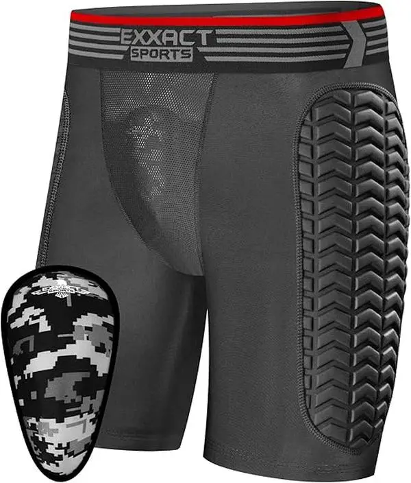 Exxact Sports Men's Sporty Sliding Shorts, Breathable Padded Compression Shorts with Soft Athletic Cup for Baseball Softball (Black), Sporty Sports Shorts Flex Waist Protect