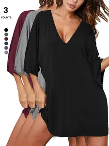 2026 Women's Sleepshirt Deep V Neck Nightgown Batwing Nightshirt Oversized Sleepwear