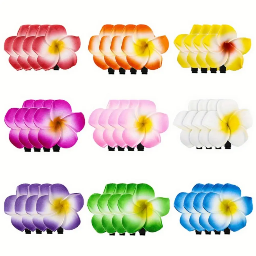 36pcs Hawaiian Plumeria Flower Hair Clips - Frangipani Foam Barrettes for Weddings, Luaus & Beach Parties - Tropical Vacation Hair Accessories (1.97 Inch)