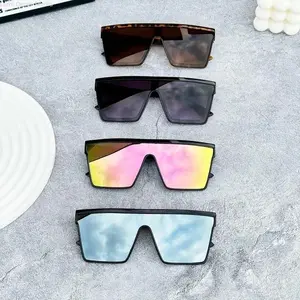 4Pcs Oversized Shield Sunglasses for Women Men, Flat Top Square Mirrored Lens Shades, Trendy Leopard Print and Black Frame UV Protection Sun Glasses for Streetwear