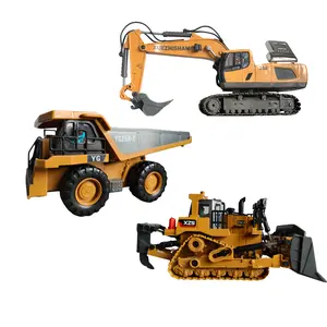 Alloy 2.4G 1:14 Remote Control Excavator RC Model Car Toy, Dump Truck, Bulldozer Construction Vehicle, with LED Searchlight, Music, Christmas and Birthday Gift Construction Vehicle Children's Electric Toy