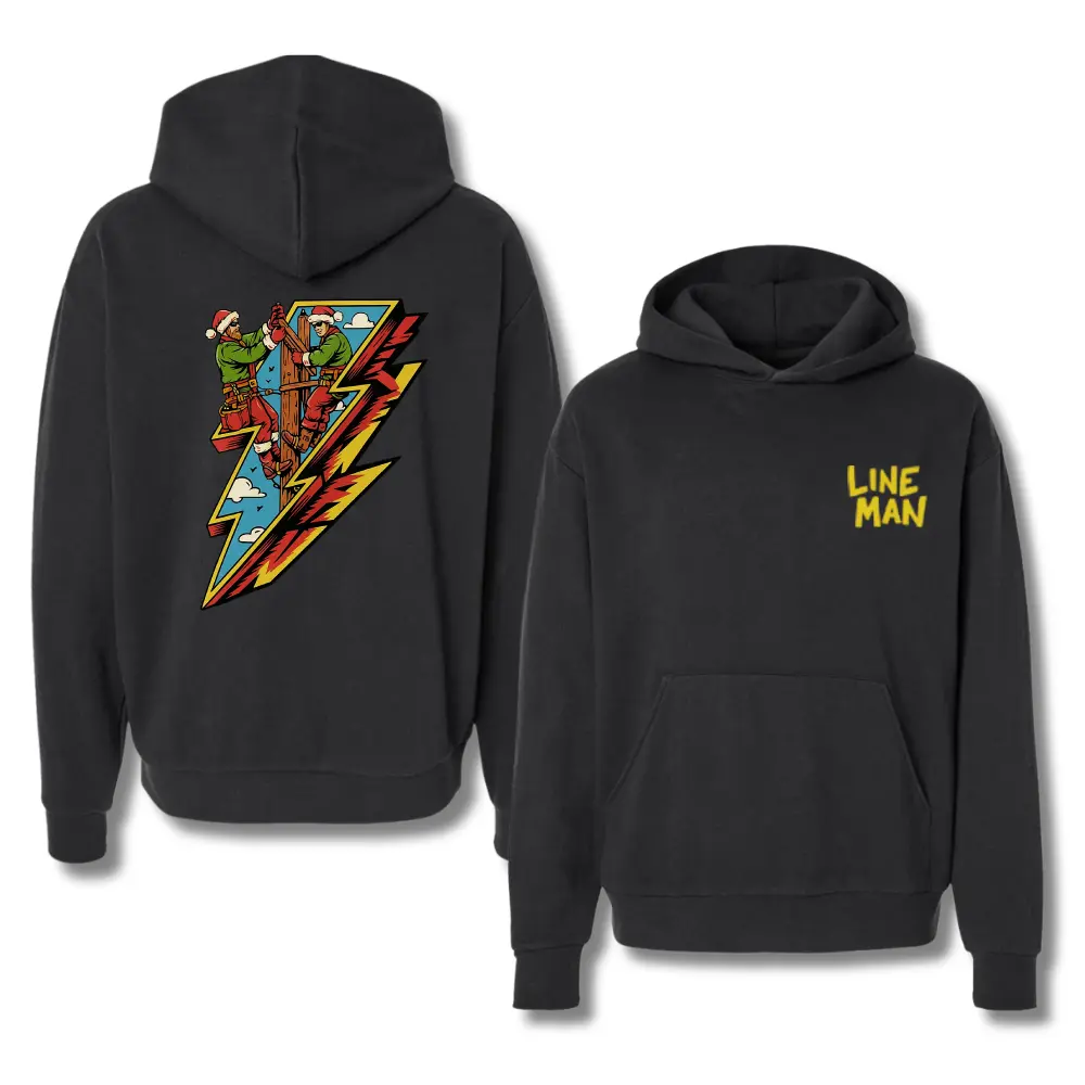 [Made in USA] Lineman Christmas Hoodie – Funny Power Lineman Holiday Sweatshirt, Electrician Christmas Gift, Comfy Winter Hoodie, Fast Shipping 2–5 Days
