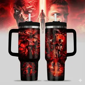 Stranger Things Tumbler 20oz-40oz Stainless Steel, Double Wall Insulated, With Handle & Straw – Funny Gift for Movies Lovers & Fans