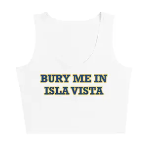 UCSB Isla Vista Crop Tank - White Spandex Casual Top with Text Design